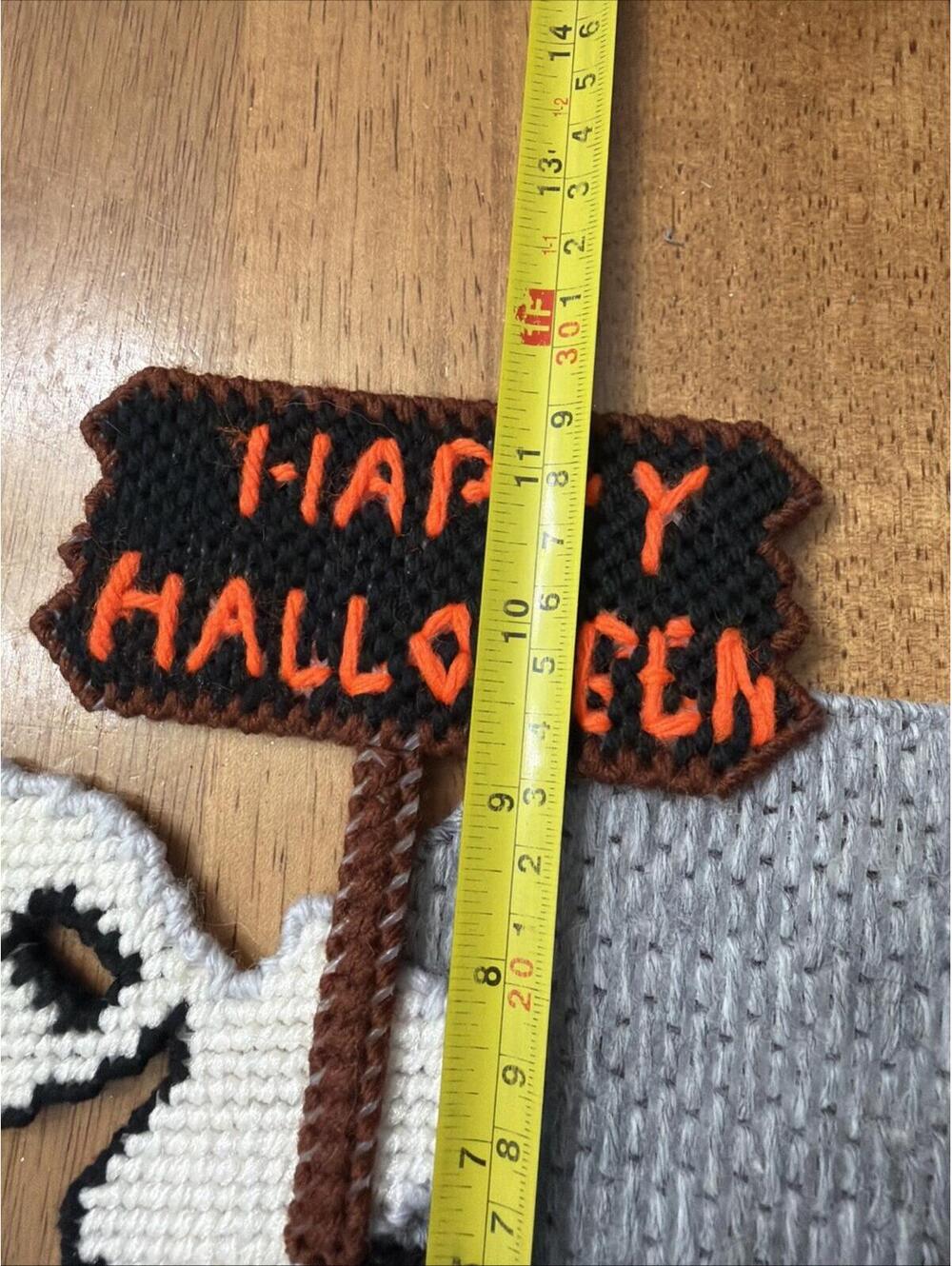 VTG Pumpkin Ghost Tomb Halloween Hanging Plastic Canvas Decoration Complete Larg - Picture 4 of 5